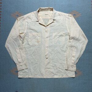 Vintage 1960s long sleeve button shirt loop collar checkered cotton poly medium